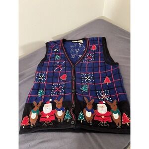 Vtg Embroidered Christmas Vest Sz L Bobbie Brooks Perfect For Ugly Sweater Party